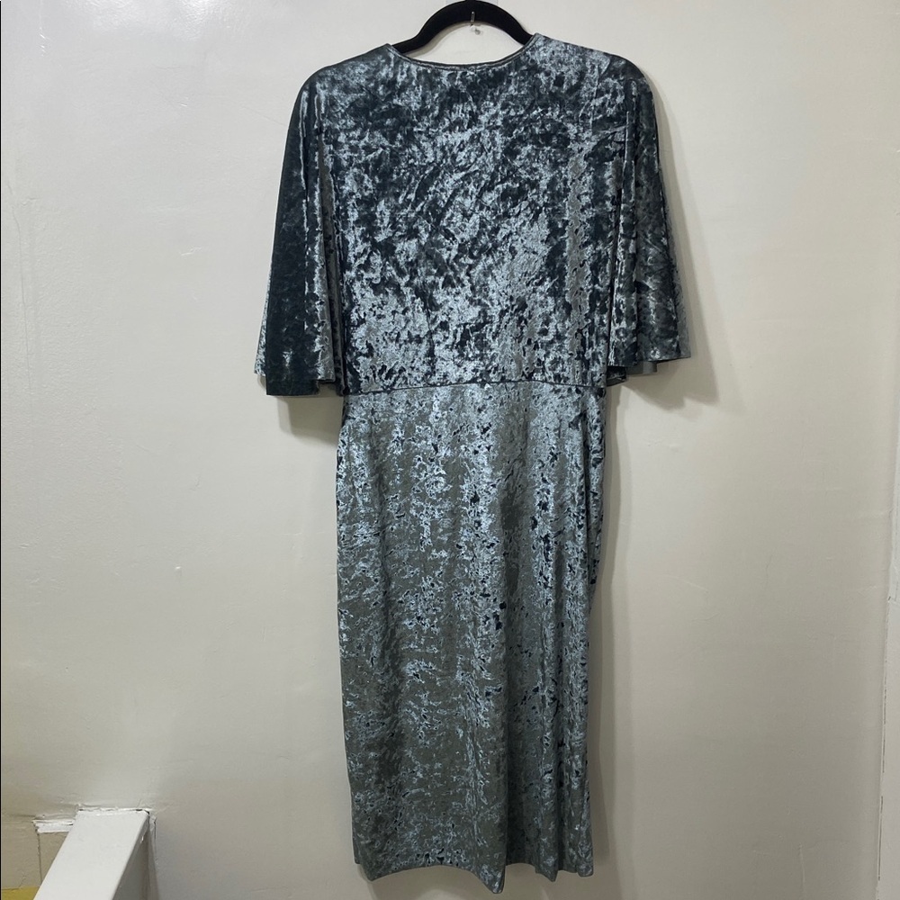 Zara Basic Women’s Gray/Teal Crush Velvet Wrap Dress.Size-Large. - Picture 3 of 12